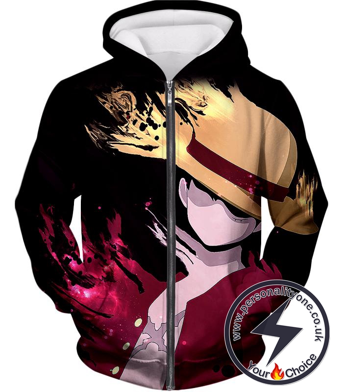 One Piece Super Cool Pirate Captain Straw Hat Luffy Cool Black Zip Up Hoodie